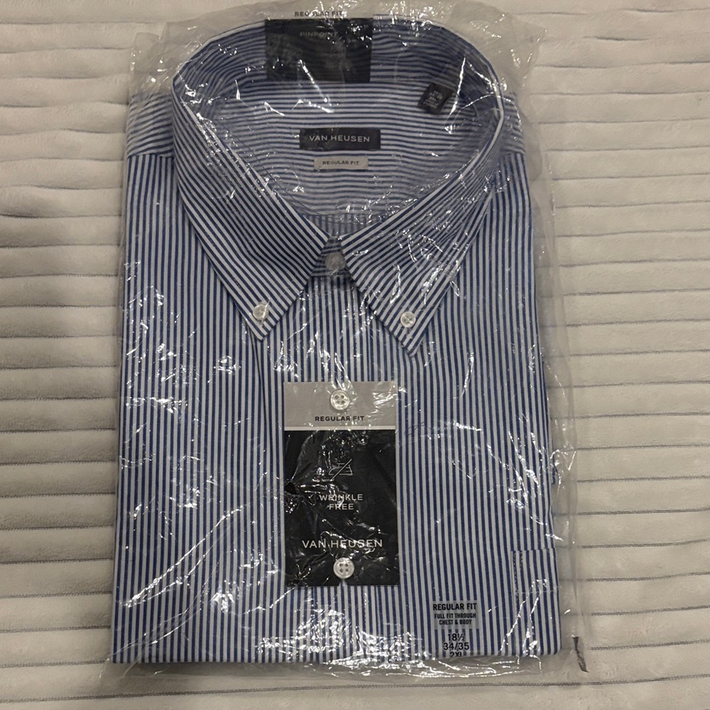 NWT Van Heusen Men's Navy and White Striped Dress Shirt